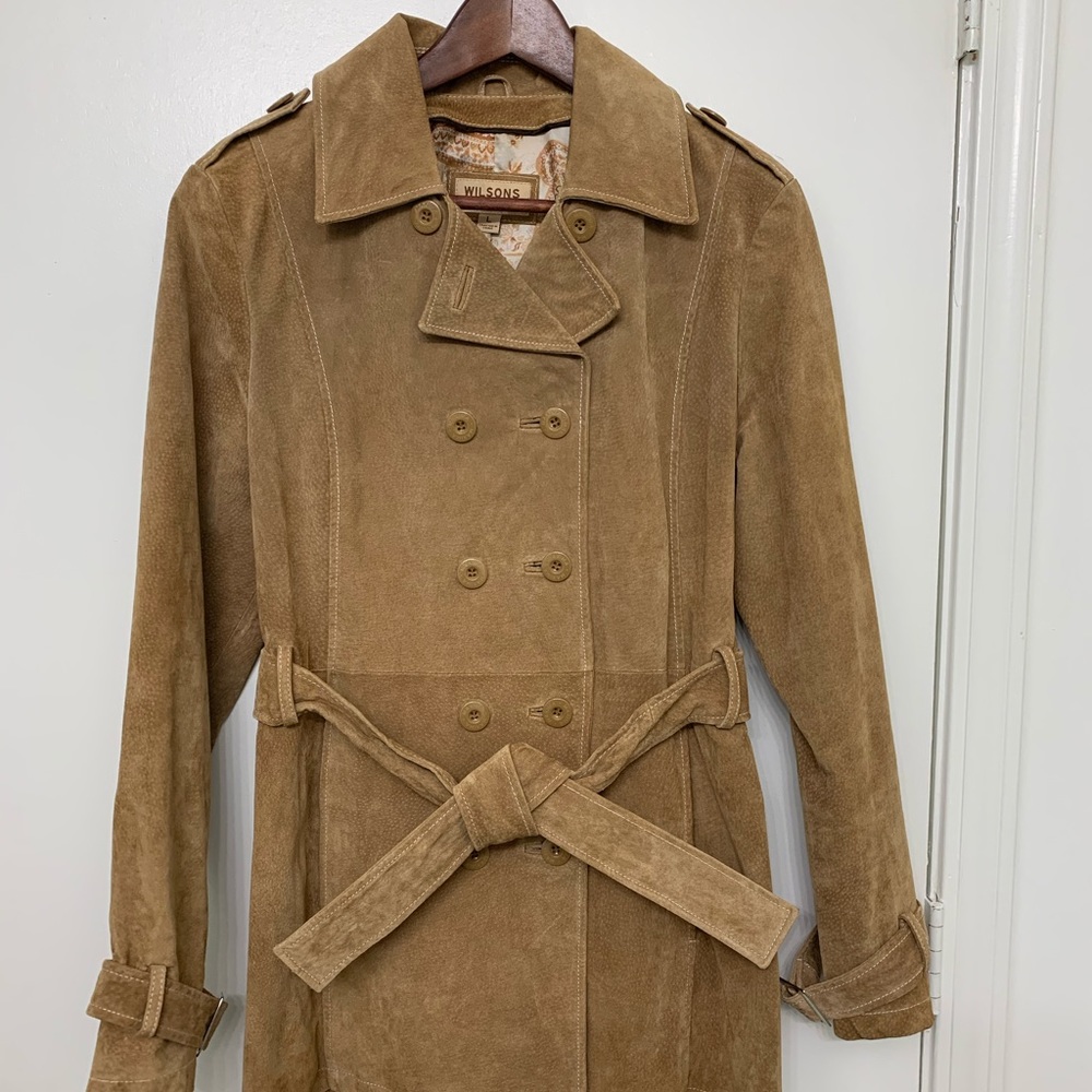 Suede Belted Trench Coat, size L